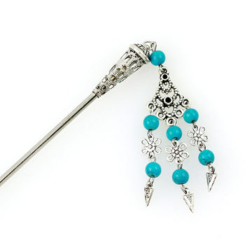 Tribal Style Hair Stick w/ Beads Tassels Blue